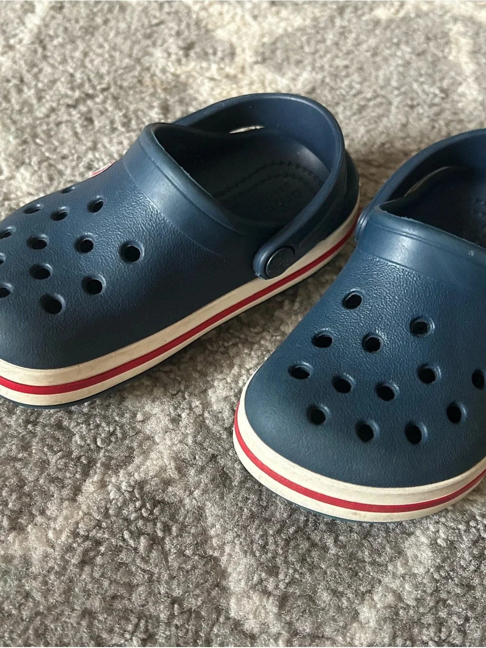 Toddler Navy Croc Sandals with Red-Trim Detail, Size 7C